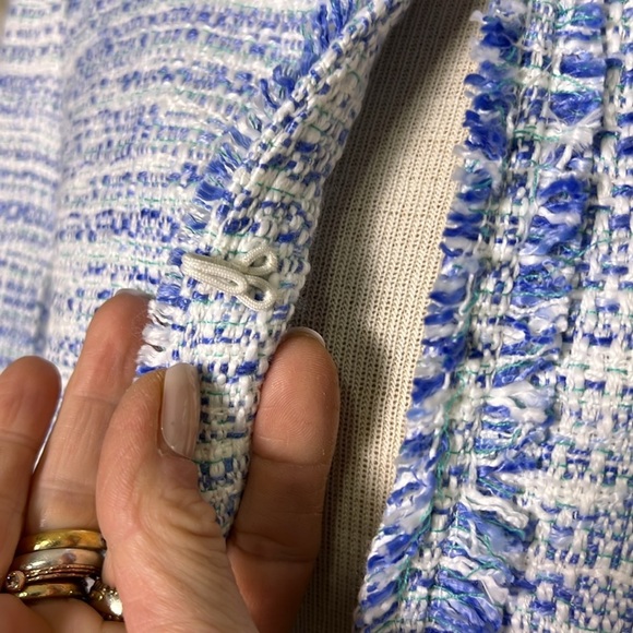 Tyler Boe Blue White Tweed Hook Front Blazer with Pockets size 6 - Picture 8 of 13